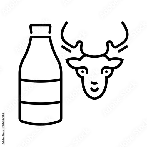 Deer milk icon. Food and dairy line symbol. Black and white.
