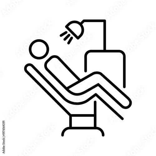Dental chair icon. Healthcare and dental equipment line symbol. Black and white.