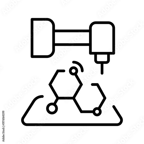 Dna bioprinting icon. Science and bioprinting line symbol. Black and white.