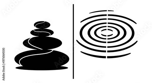 Balancing stones and topographic contour lines visualization of elevation changes Vector, illustration