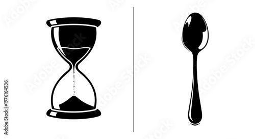 Hourglass and spoon symbolizing the passage and measurement of time through daily rituals Vector, illustration