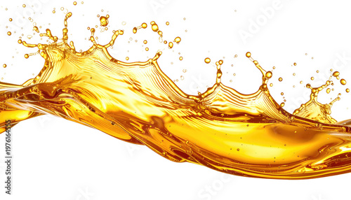 A dynamic representation of a golden fluid splashing against a dark background, creating a dazzling display of light and form