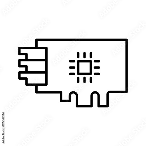 Graphics card icon. Technology and computer hardware line symbol. Black and white.