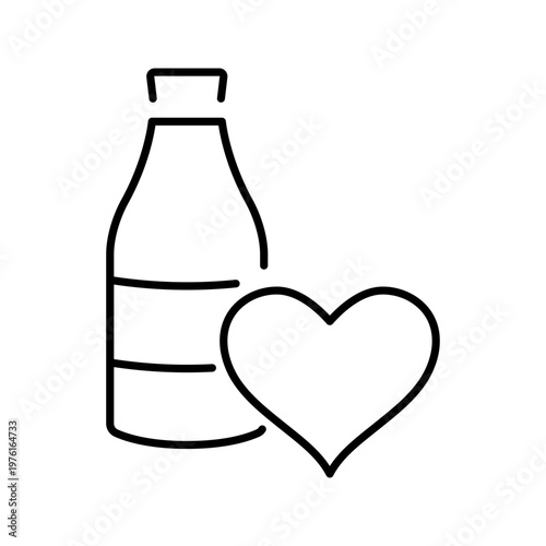 Milk love icon. Food and dairy line symbol. Black and white.