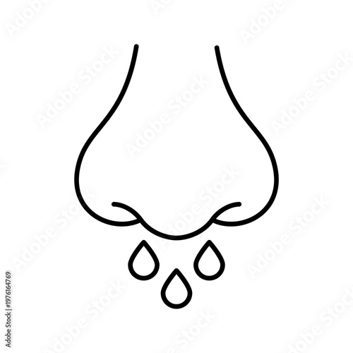 Nose mucus icon. Healthcare and allergy line symbol. Black and white.