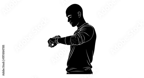 Person checking smartwatch on their left wrist in casual attire Vector, illustration