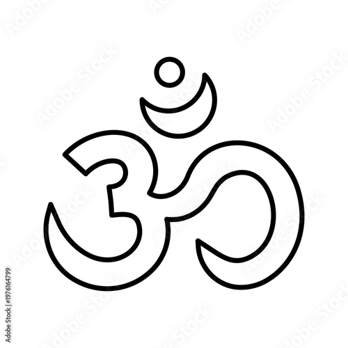 Om symbol icon. Religion and hinduism line symbol. Black and white.