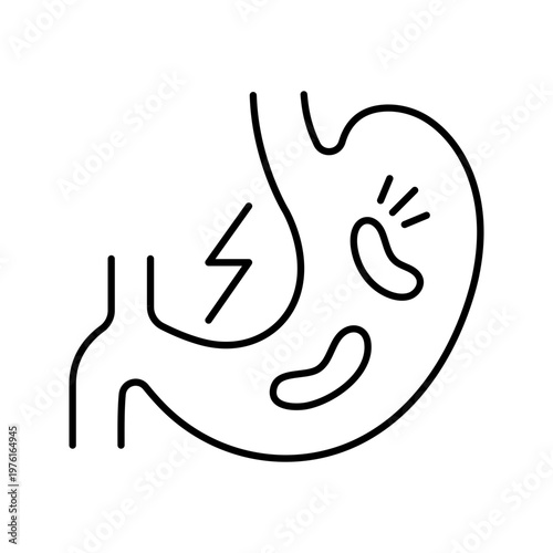Stomach ulcer icon. Healthcare and gastroenterology line symbol. Black and white.