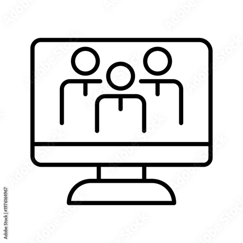 Team meeting icon. Business and video conferencing line symbol. Black and white.