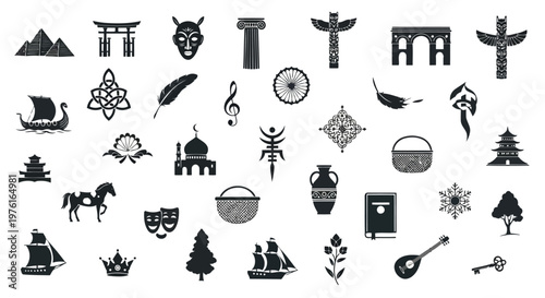 Historical and cultural symbols from various ancient civilizations and traditions Vector