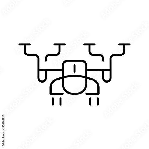 Tiltrotor aircraft icon. Transport and aeronautics line symbol. Black and white.