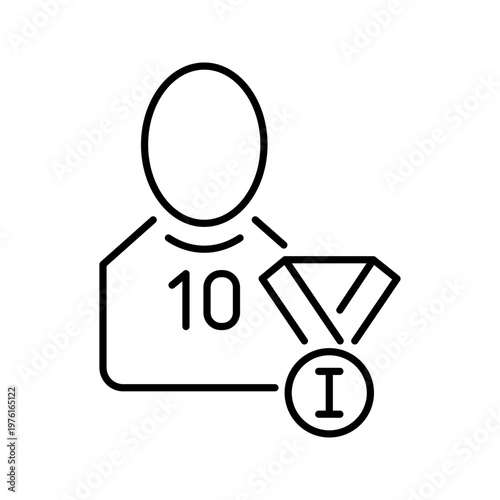 Winner medal icon. Sports and awards line symbol. Black and white.