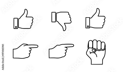 A set of hand icons in a minimalist line art style