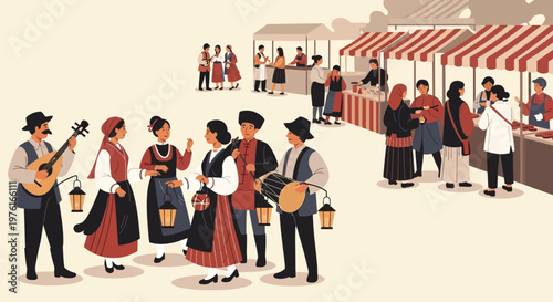 People in Traditional Folk Dance Costumes.