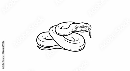 A detailed line drawing depicts a coiled snake with its tongue flicking out