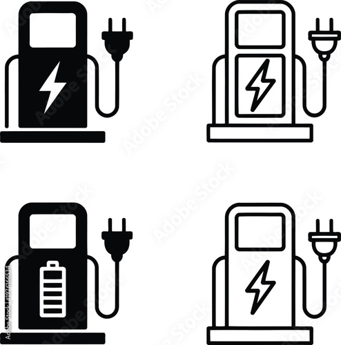 Modern electric charging station pump symbols vector illustration.