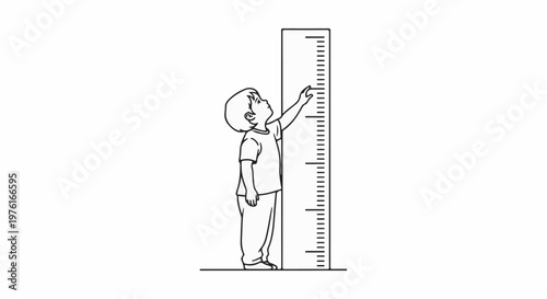 A child reaches up to touch a height chart