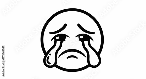 A black and white cartoon face with large tears streaming down its cheeks