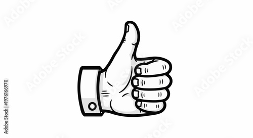 A black and white cartoon hand gives a thumbs-up sign, with the hand wearing a shirt cuff