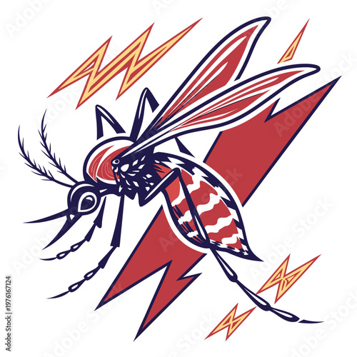 Foto Stylized mosquito vector illustration with lightning bolt elements showing blood sucking insect pest in dynamic comic style for pest control design