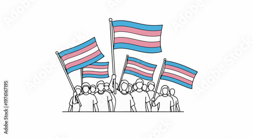 A group of people holding transgender pride flags in a protest or demonstration