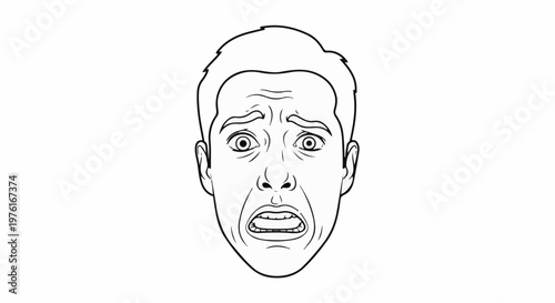 A close-up illustration of a distressed face with wide eyes and an open mouth