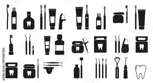 Comprehensive collection of dental hygiene and oral care tools and products Vector