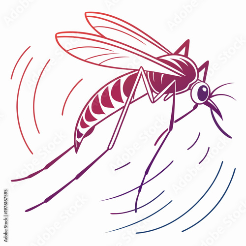 Mosquito with sound waves and gradient color body insect pest symbol disease carrier airborne danger warning danger symbol vector illustration.