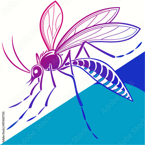 Creative mosquito illustration with abstract shapes and gradient colors vector graphic on white background.