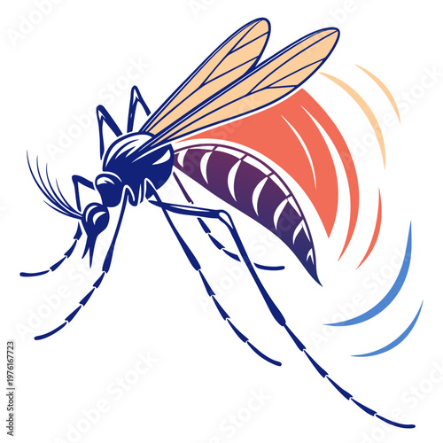 Flying mosquito with blood stream. a dangerous insect transmitting viruses, causing malaria, dengue, zika, and west nile fever.
