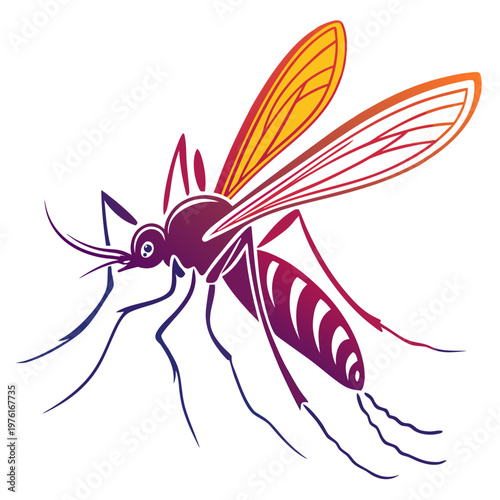 Stylized mosquito illustration with vibrant gradient colors vector graphic isolated on white background for design.