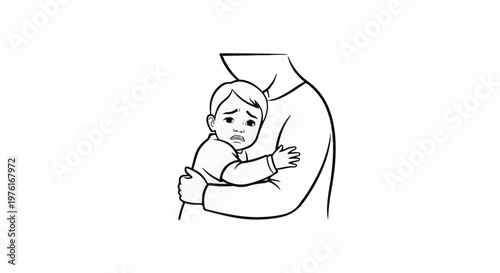 A distressed child is held tightly by a comforting adult figure
