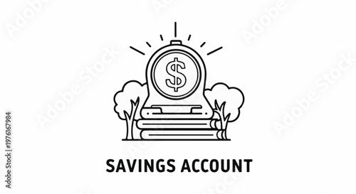 A coin with a dollar sign sits atop books, flanked by trees and radiating light