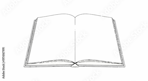 A hand-drawn illustration of an open book with blank pages and a simple binding