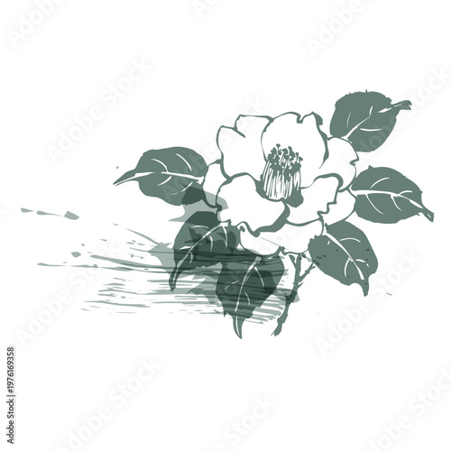 camellia abstract brush japanese chinese vector ink traditional asian design isolated
