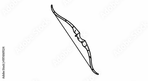 A black and white illustration of a recurve bow with a string