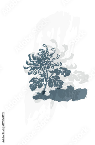 chrysanthemum flower abstract brush japanese chinese vector ink traditional asian design isolated