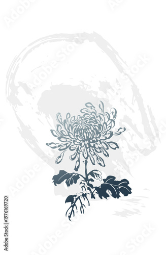 chrysanthemum flower abstract brush japanese chinese vector ink traditional asian design isolated