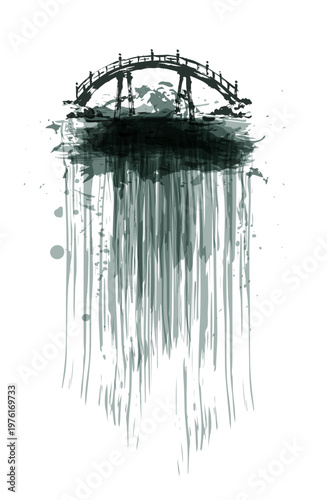 bridge abstract brush japanese chinese vector ink traditional asian design isolated
