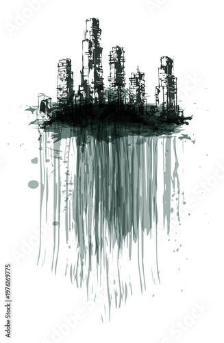 city buildings scape abstract brush japanese chinese vector ink traditional asian design isolated