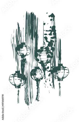 lantern abstract brush japanese chinese vector ink traditional asian design isolated