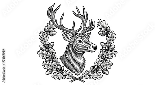 Deer head with antlers illustration.