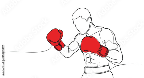 Boxer with red gloves in fighting stance fighting training athletic competition strength