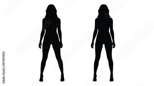 Two full body silhouettes of women facing forward against a white background