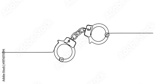 Metal handcuffs connected by chain with security measure criminal justice legal system