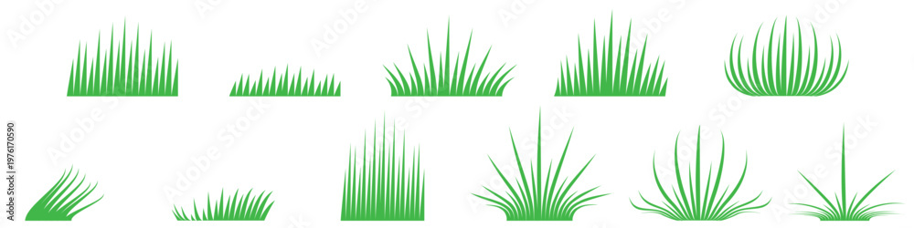 Fototapeta premium Variety of green grass silhouettes vector set. Vector on white background