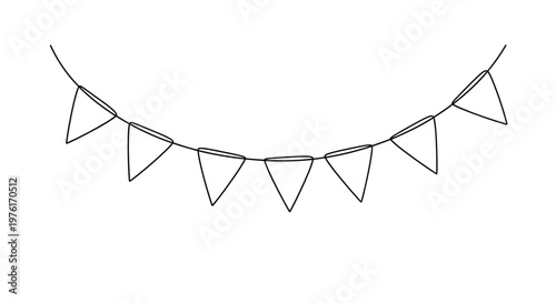 String of triangular bunting flags in line art with triangle decoration celebration streamer