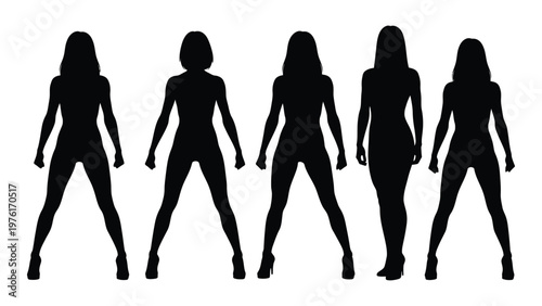 Five female silhouettes stand in a row showcasing varying body shapes and styles