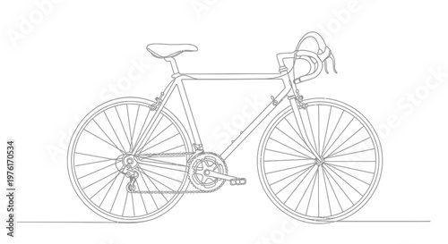 Detailed outline drawing of a road bicycle with racing handlebars road bike line art isolated