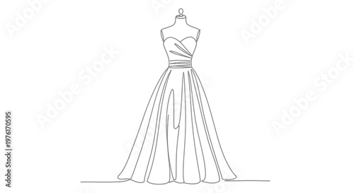 Line drawing of a formal gown on mannequin with line art single line formal wear evening wear